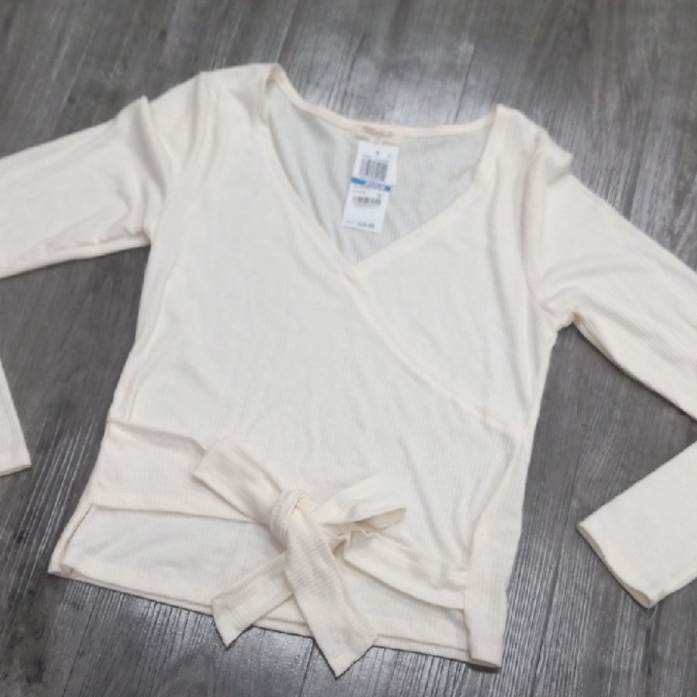 Ultra Flirt Cream Long Sleeve Wrap Top